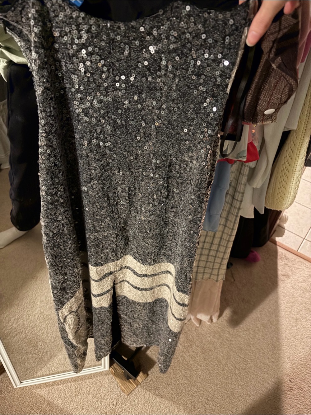 Black Sequin Floral Slip Dress with Cream Daisy Motif. Farm Rio - Picture 4 of 5